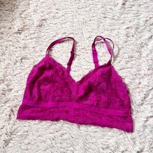Auden Hot Pink Lace Delicate Feminine Kawaii Casual Vivid Velvet Ribbon Bralette